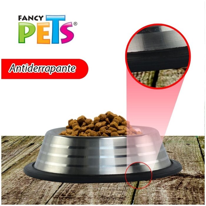 Plato Estriado de Acero 16 oz (454 g) Fancy Pets