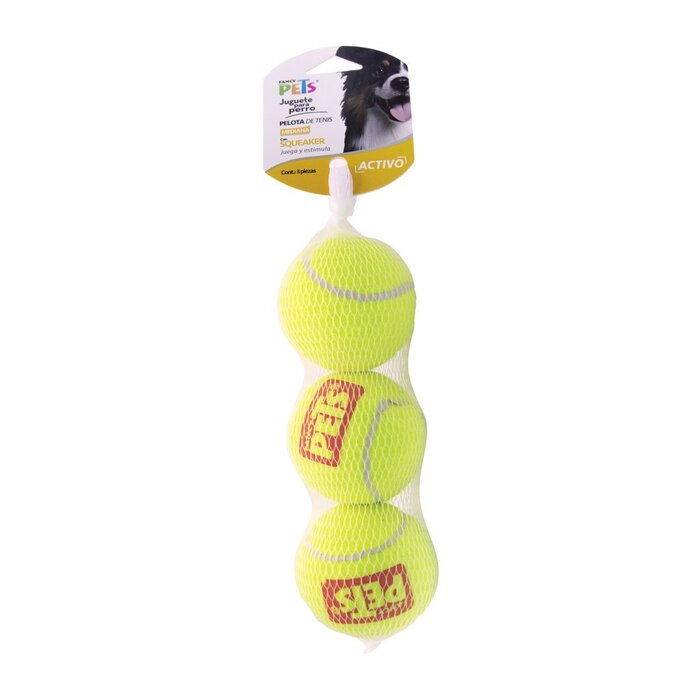Juguete Pelota Mediana de Tenis con Squeaker 3 pz Fancy Pets