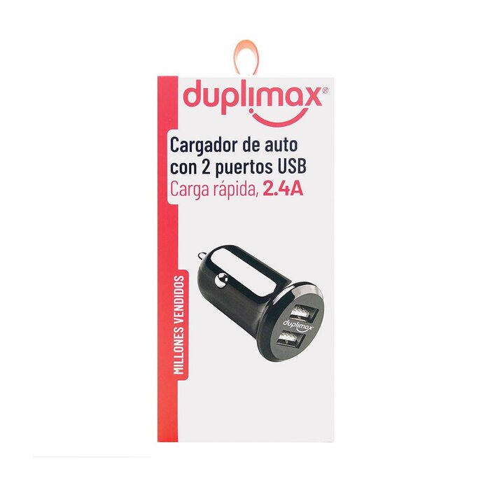 Cargador de Auto Negro Duplimax con Dos Puertos USB