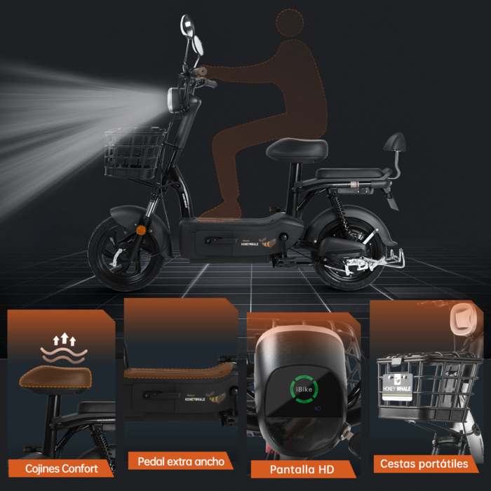 Motobici Eléctrica Color Negro Honey Whale U3S