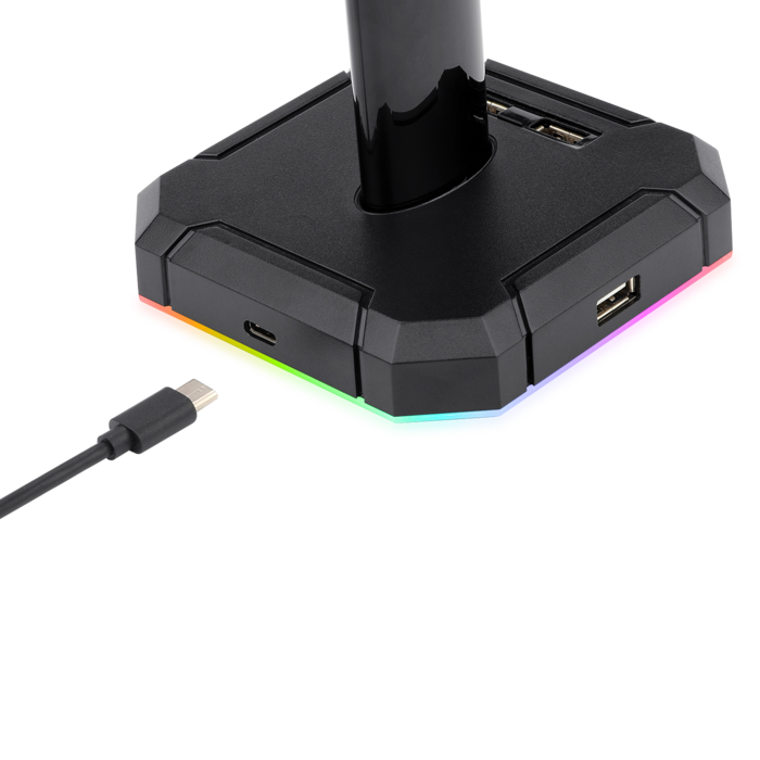 Soporte para Auriculares y USB Hub 4 puertos color Negro