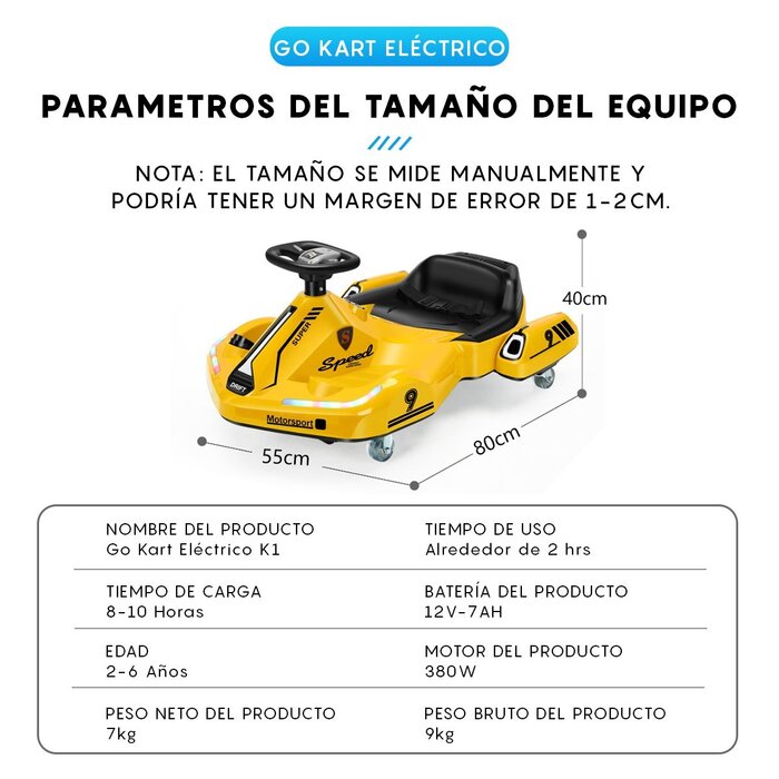 Go Kart Eléctrico Infantil Amarillo Honey Whale K1