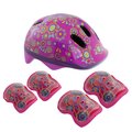 Casco Benotto Child Kit Rosa Flores con Coderas/Rodilleras