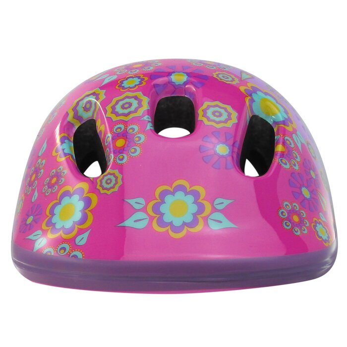 Casco Benotto Child Kit Rosa Flores con Coderas/Rodilleras