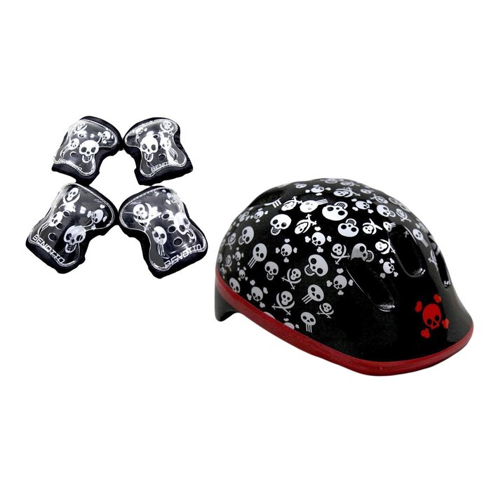 Casco Benotto Child Kit Negro Calavera con Coderas/Rodilleras