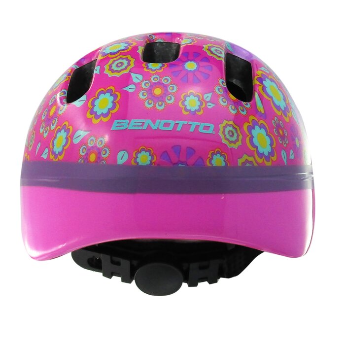 Casco Benotto Child Kit Rosa Flores con Coderas/Rodilleras