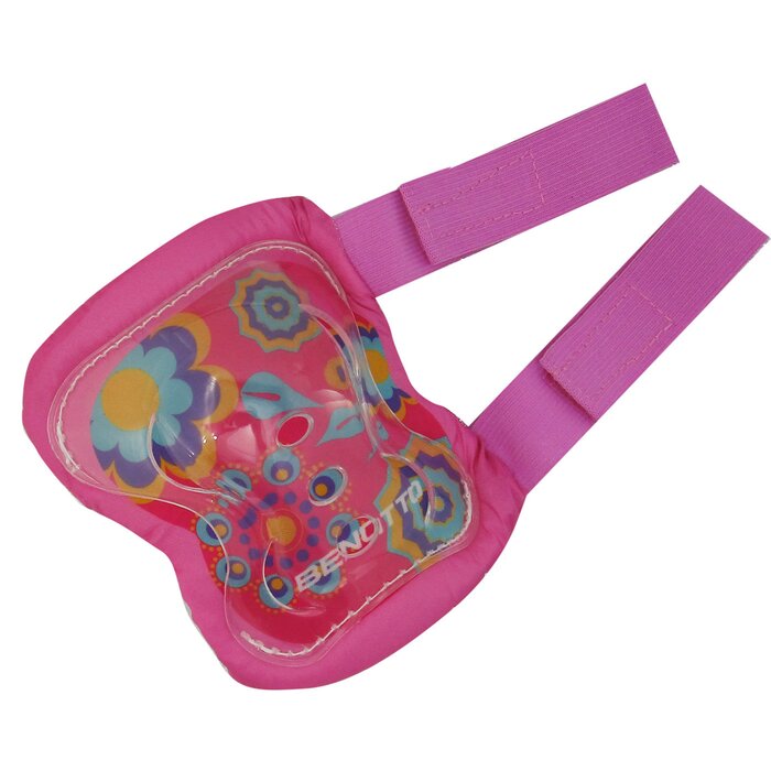 Casco Benotto Child Kit Rosa Flores con Coderas/Rodilleras
