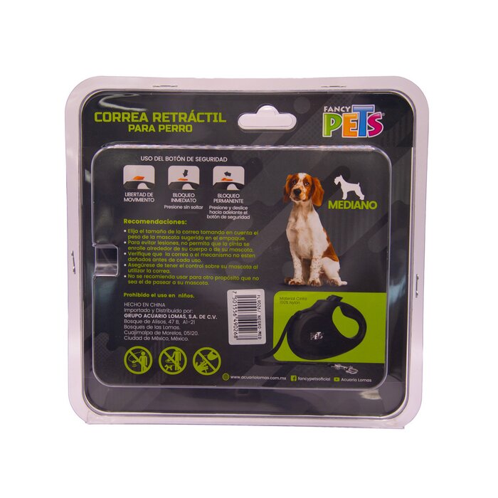 Correa Retráctil Mediana Negra Fancy Pets