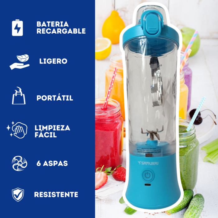 Licuadora Samurai Portátil 600ml Azul