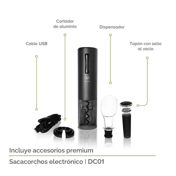 Sacacorchos Eléctrico Recargable Avera DC01