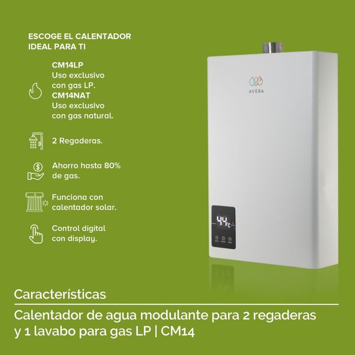Calentador de Agua Modulante 14 L Gas Natural Avera CM14NAT