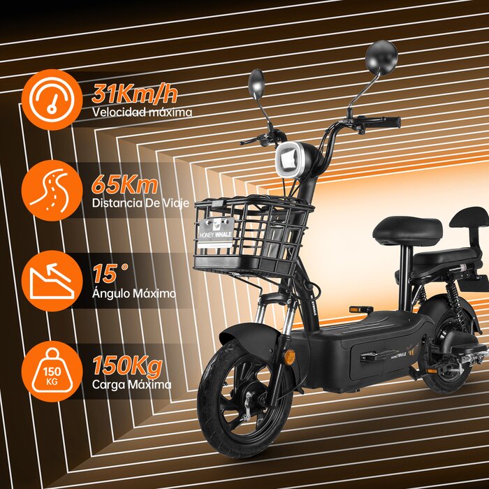 Motobici Eléctrica Color Negro Honey Whale U3S