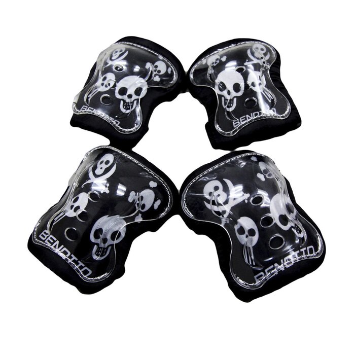 Casco Benotto Child Kit Negro Calavera con Coderas/Rodilleras