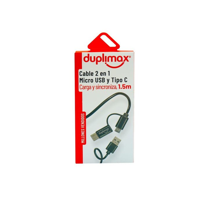 Cable Negro USB 2 en 1_ Micro USB Duplimax Tipo C