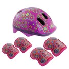 Casco Benotto Child Kit Rosa Flores con Coderas/Rodilleras